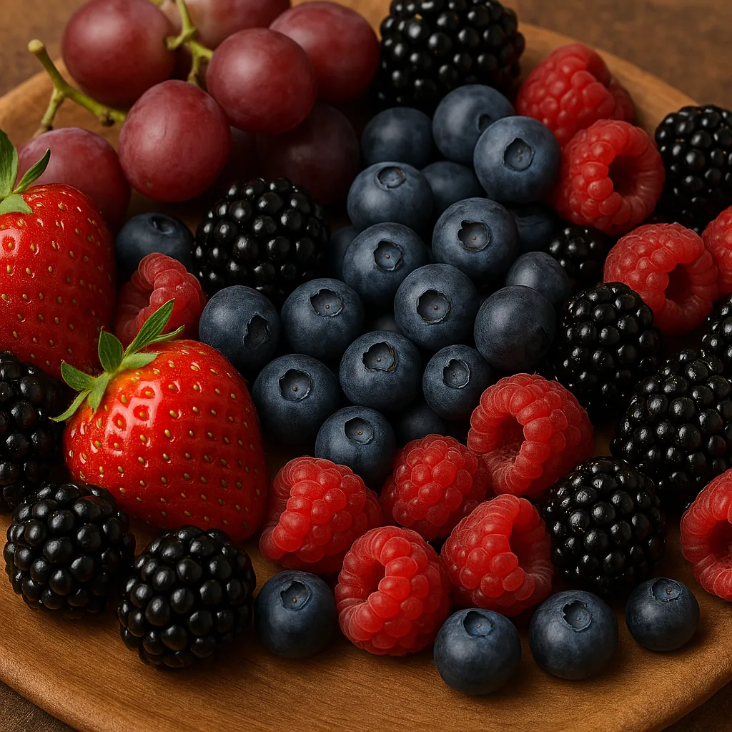 Frisches Obst wird auf einem Tisch präsentiert.