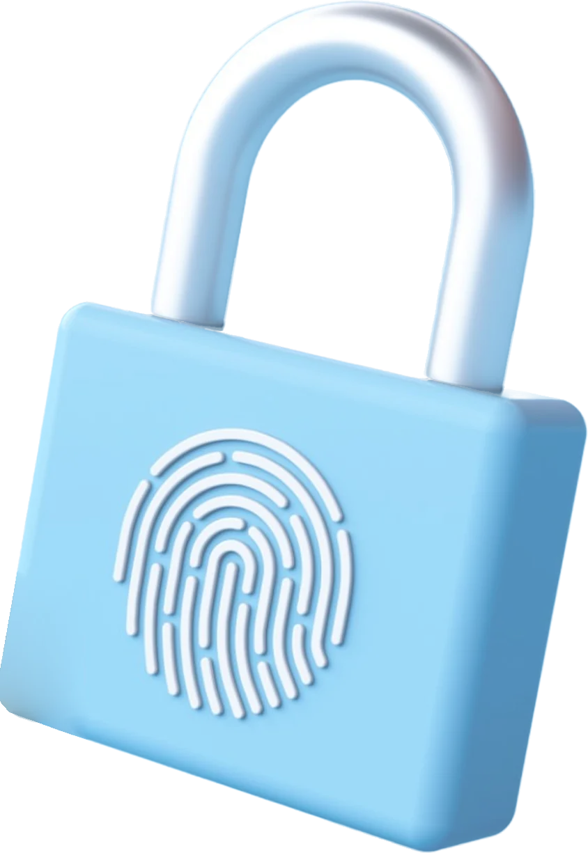 Ein geschlossenes Vorhängeschloss mit Fingerabdruck darauf.